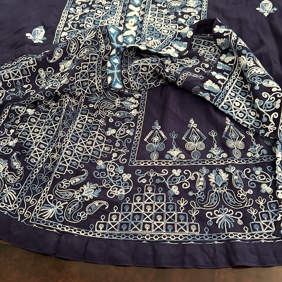 John Mark Woven Embroidered Tie Dye Print Wire Collar 3/4 Sleeve Button Tunic - Picture 11 of 16